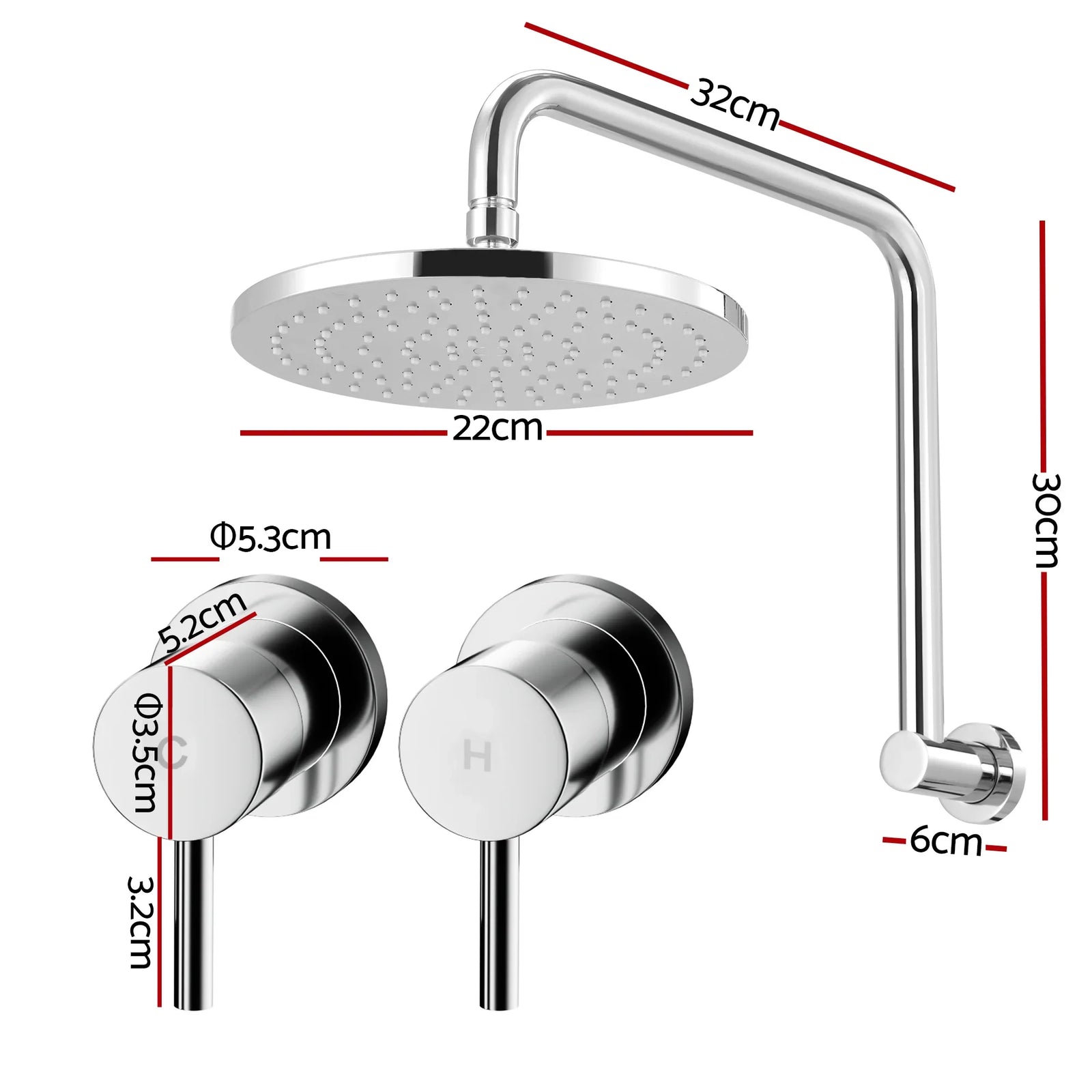 9'' Rain Overhead Swivel Shower Head with Wall Twin Swivel Bathroom Tap Silver