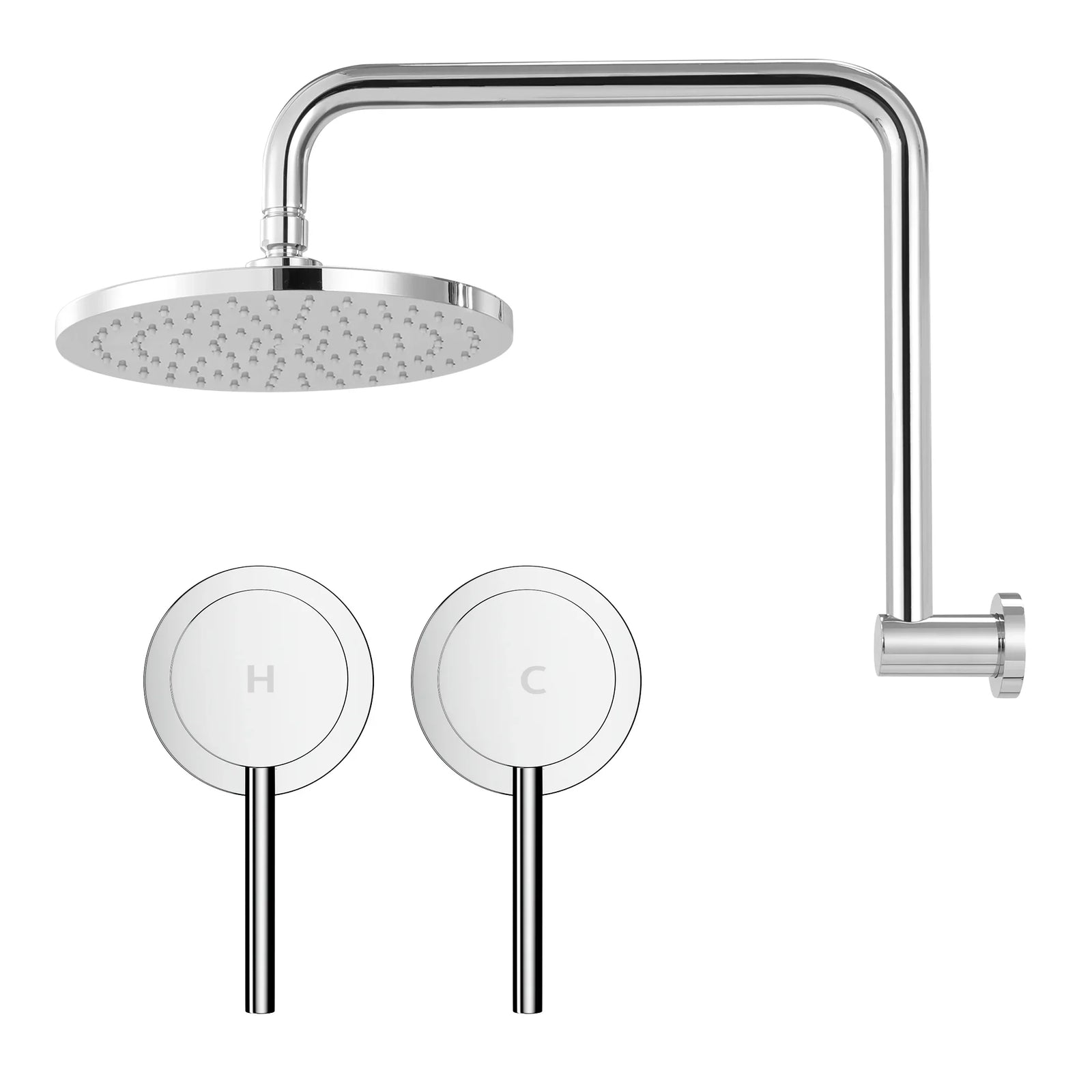 9'' Rain Overhead Swivel Shower Head with Wall Twin Swivel Bathroom Tap Silver