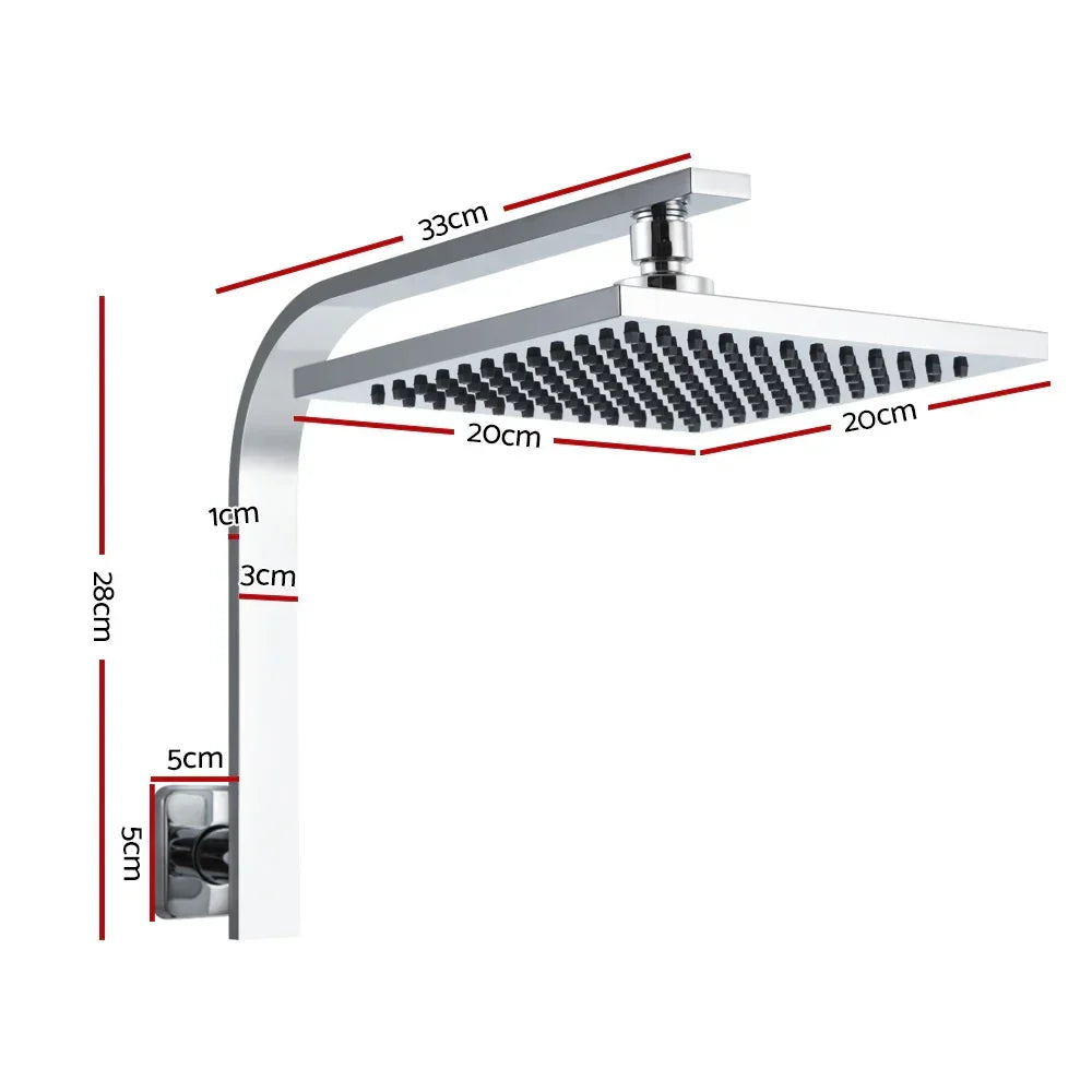 8 Inch Rainfall Shower Head Brass Chrome Bathroom Overhead 9L/Min