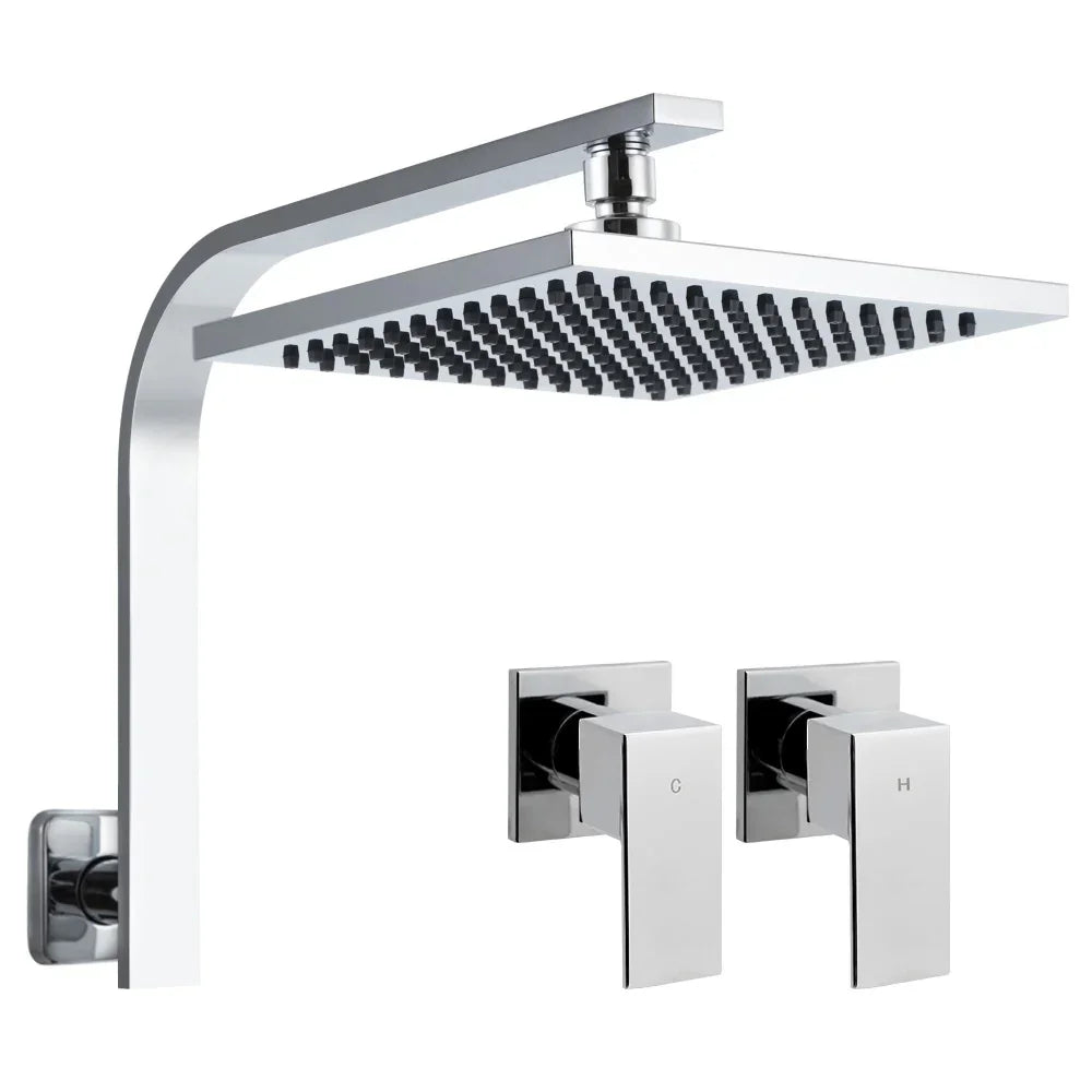 8 Inch Rainfall Shower Head Set Brass Chrome Hot Cold Mixer Tap Set