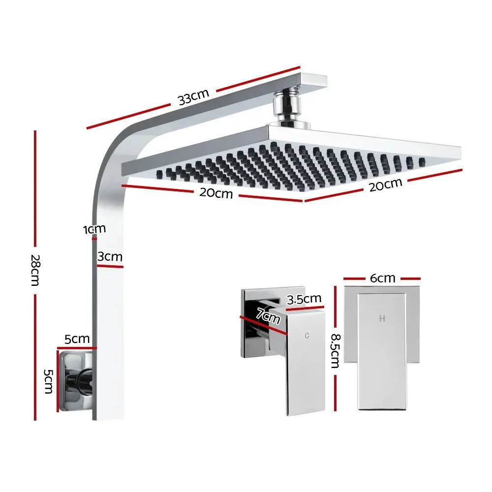 8 Inch Rainfall Shower Head Set Brass Chrome Hot Cold Mixer Tap Set