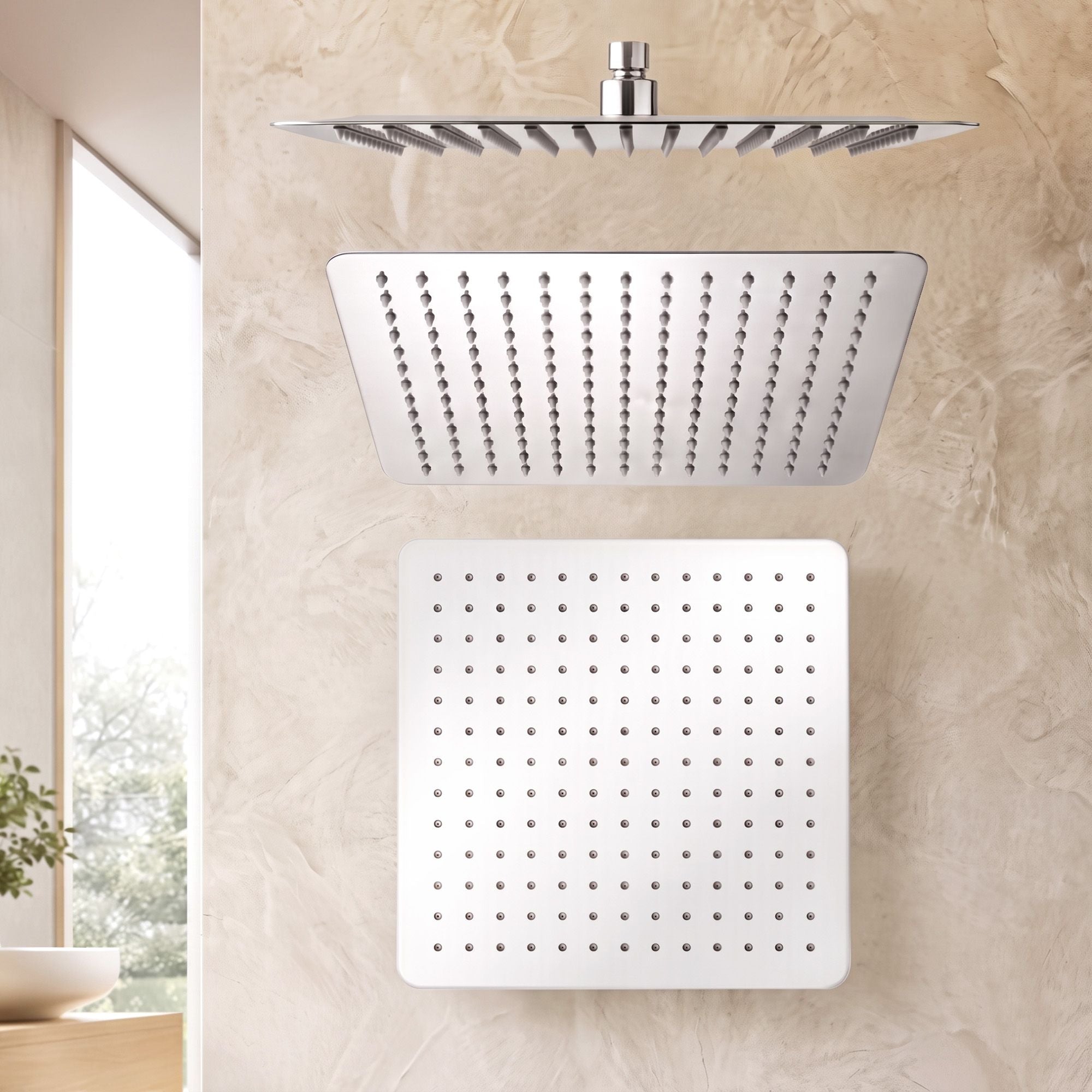12" Extra Large Rain Shower Head, Air-in Tech for Low Water Pressure, Anti-Clog Silicone Jets for Hard Water Scale, 360° Swivel, DIY Renters Install, 304 Stainless Steel