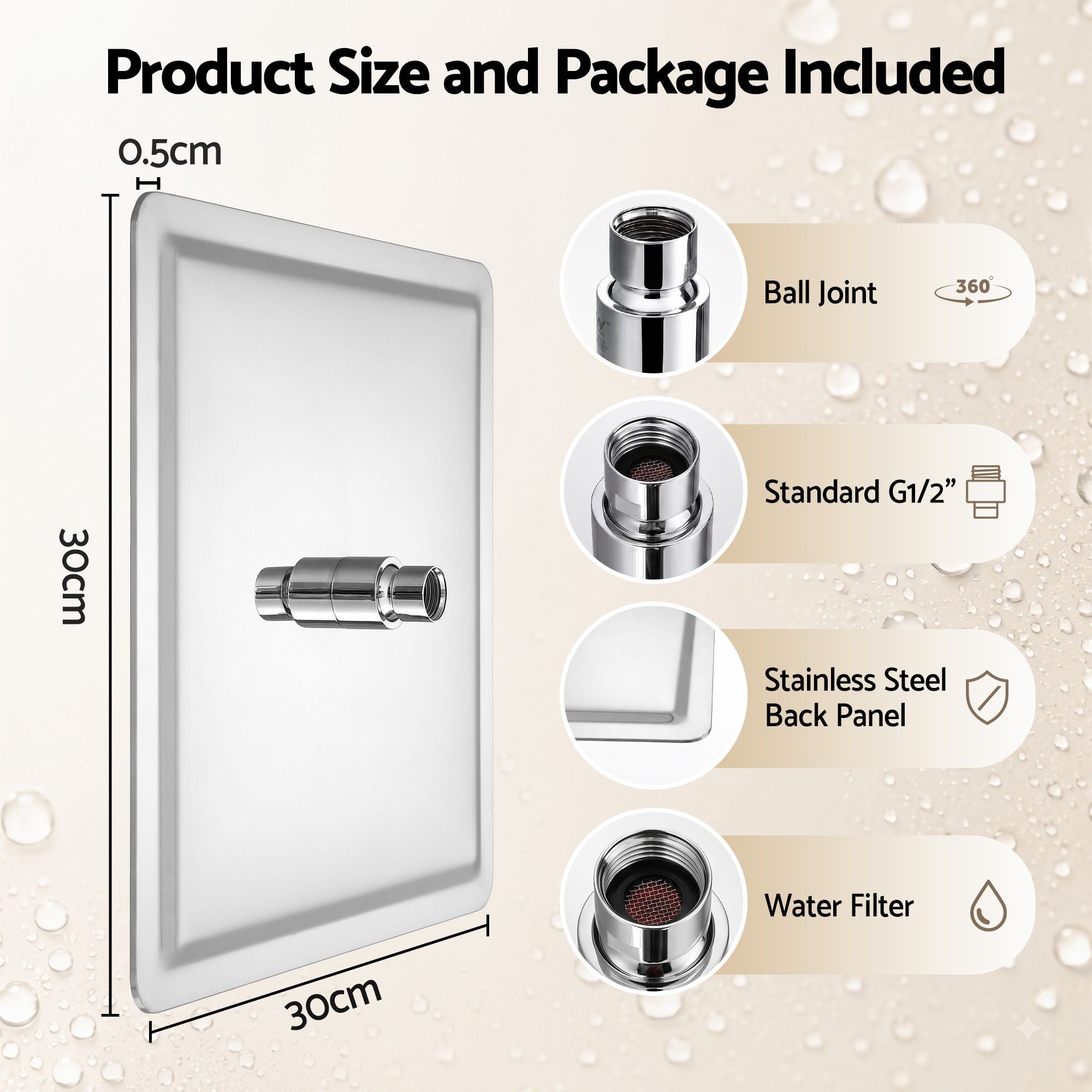 12" Extra Large Rain Shower Head, Air-in Tech for Low Water Pressure, Anti-Clog Silicone Jets for Hard Water Scale, 360° Swivel, DIY Renters Install, 304 Stainless Steel