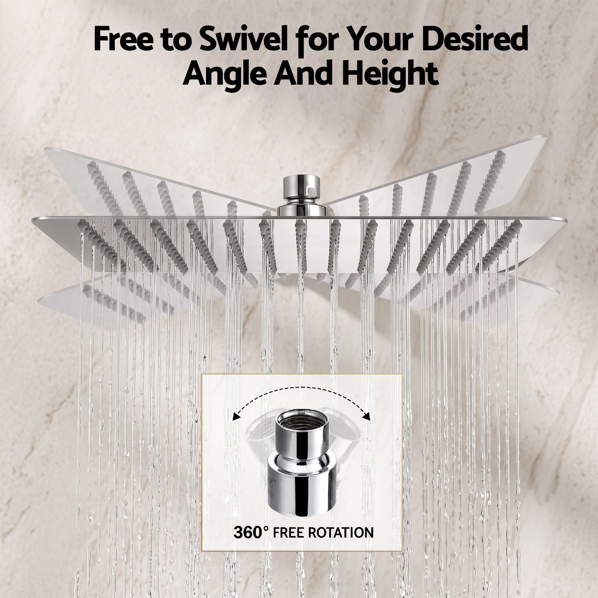12" Extra Large Rain Shower Head, Air-in Tech for Low Water Pressure, Anti-Clog Silicone Jets for Hard Water Scale, 360° Swivel, DIY Renters Install, 304 Stainless Steel
