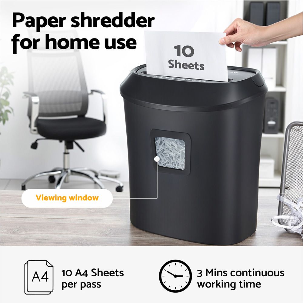 10-Sheet Cross-Cut Paper Shredder, 21L Bin, Home and Office Use, Black