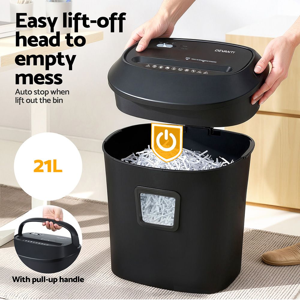10-Sheet Cross-Cut Paper Shredder, 21L Bin, Home and Office Use, Black