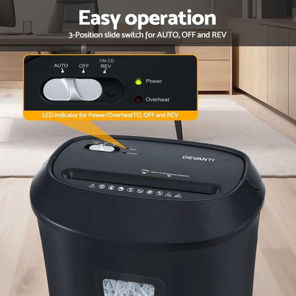 10-Sheet Cross-Cut Paper Shredder, 21L Bin, Home and Office Use, Black