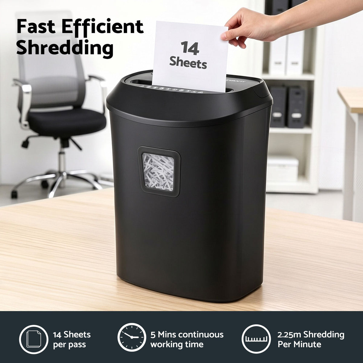 25L P4 Cross-Cut Paper Shredder, 14-Sheet Capacity, Black Finish