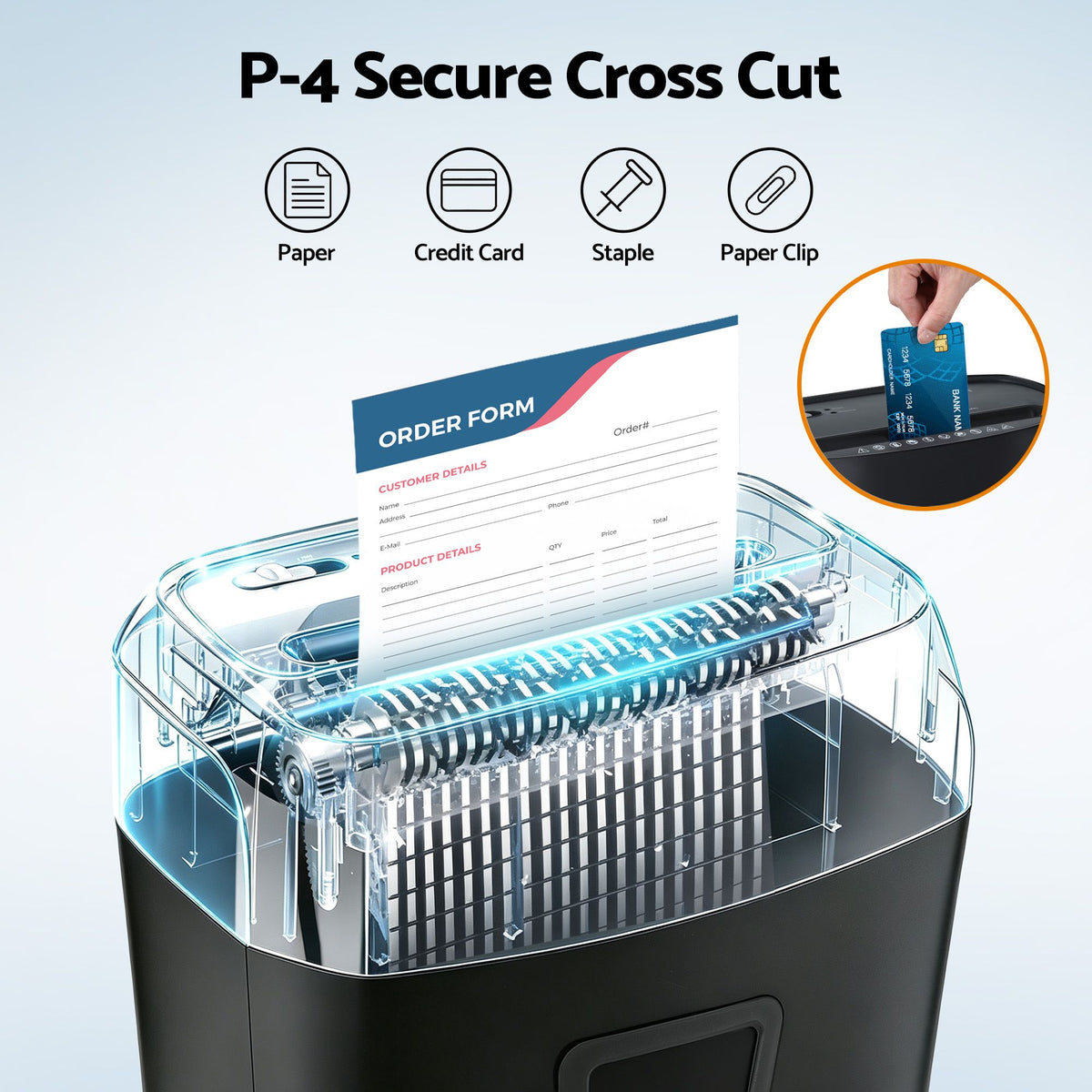 25L P4 Cross-Cut Paper Shredder, 14-Sheet Capacity, Black Finish