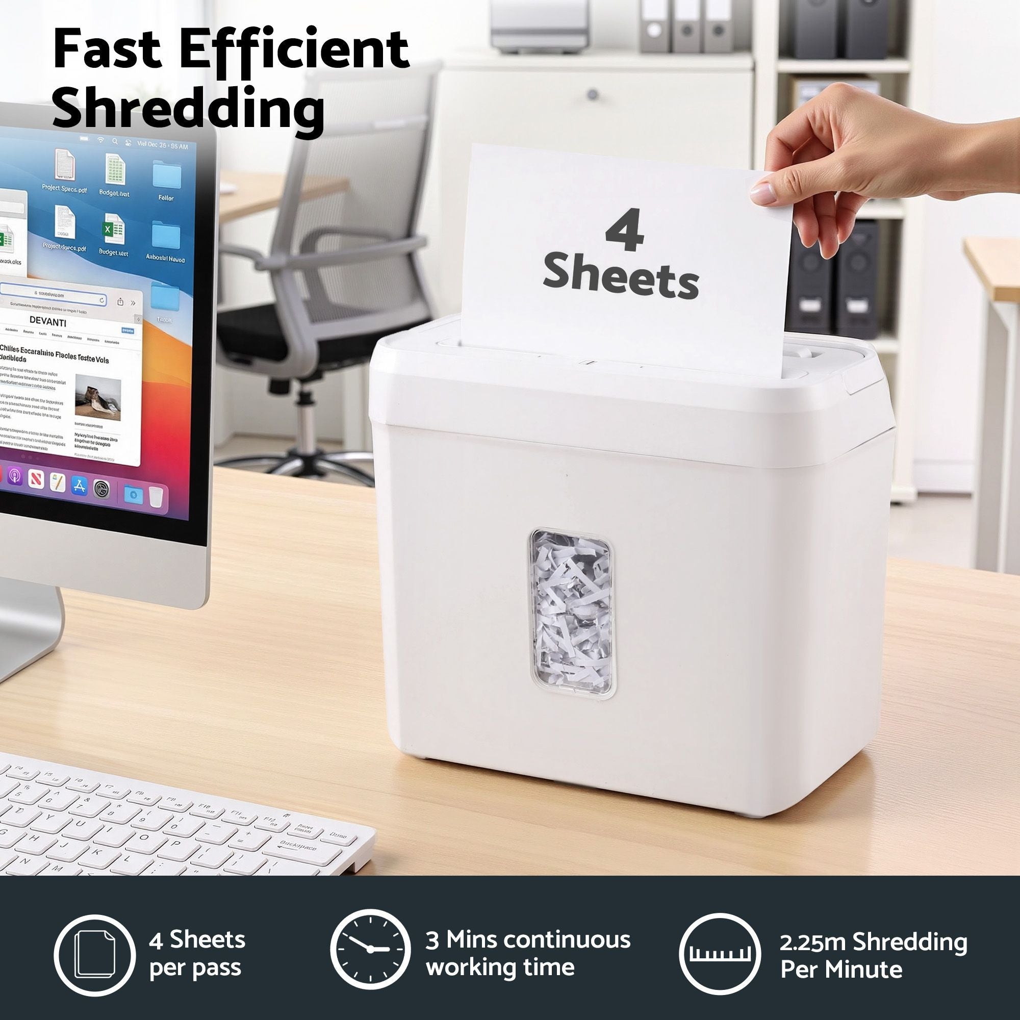 8L Small Tabletop Paper Shredder 4 Sheet P4 Cross Cut Home Office