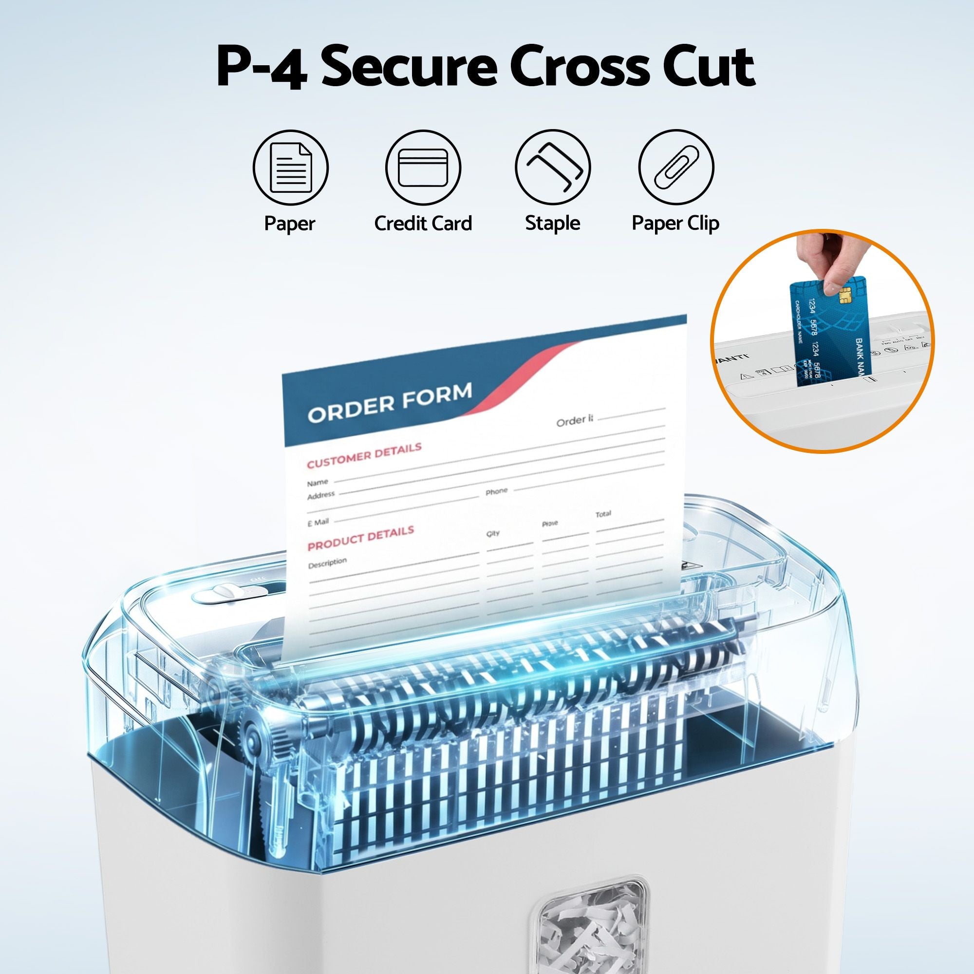8L Small Tabletop Paper Shredder 4 Sheet P4 Cross Cut Home Office