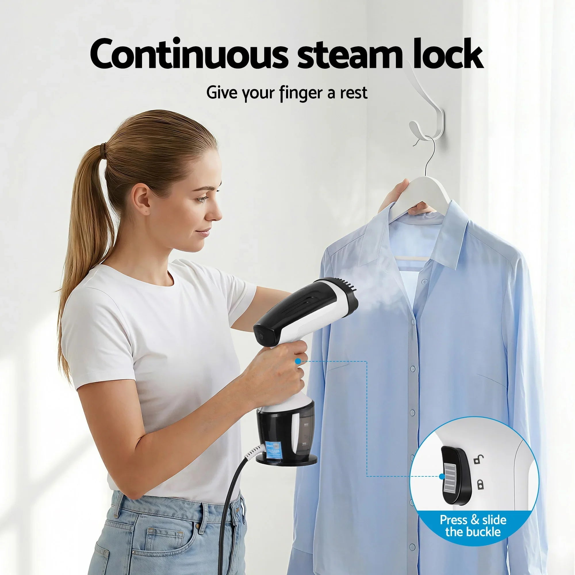 Clothes Steamer, 1500W Powerful Fast 30s Heat-Up Continuous Steam Lock 160ml Tank Fabric Brush Portable Handheld Steam Iron for Home Travel Business Trip