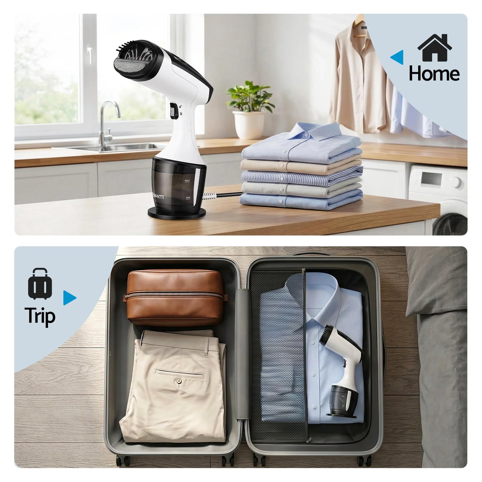 Clothes Steamer, 1500W Powerful Fast 30s Heat-Up Continuous Steam Lock 160ml Tank Fabric Brush Portable Handheld Steam Iron for Home Travel Business Trip