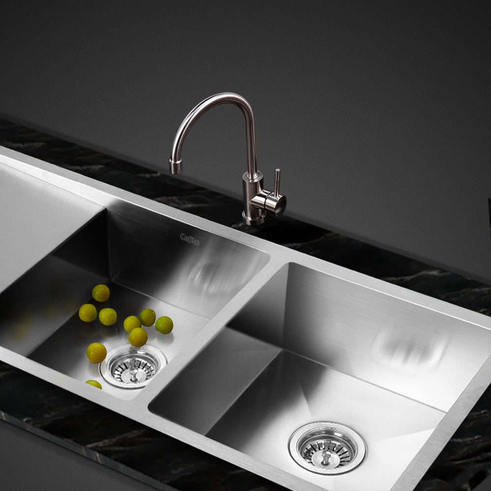 Kitchen Sink 111X45CM Stainless Steel Basin Double Bowl Silver