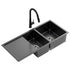 Stainless Steel Sink 100x45CM With Pull Out Mixer Tap Kitchen Basin Double Bowl Black