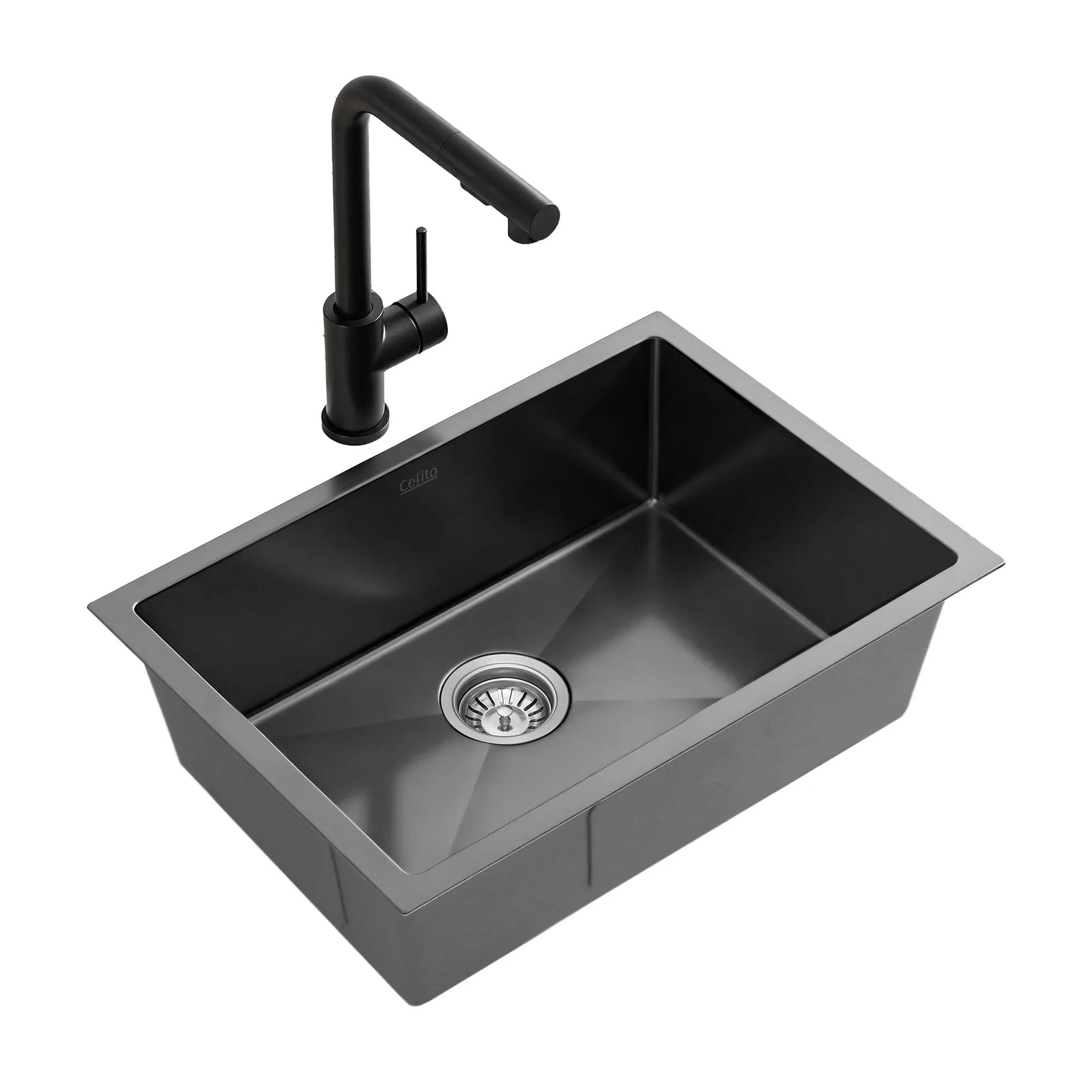 Stainless Steel Sink 30x45CM With Pull Out Mixer Tap Kitchen Basin Single Bowl Black