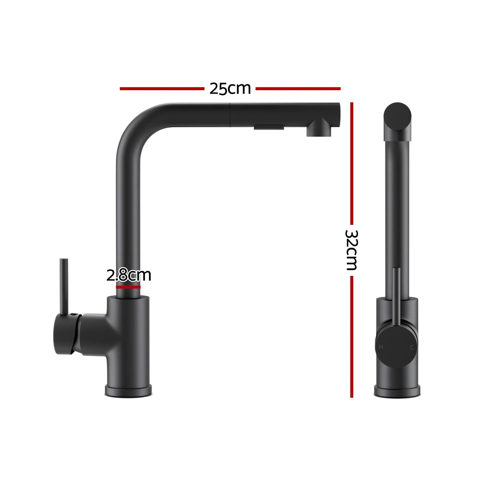 Stainless Steel Sink 30x45CM With Pull Out Mixer Tap Kitchen Basin Single Bowl Black
