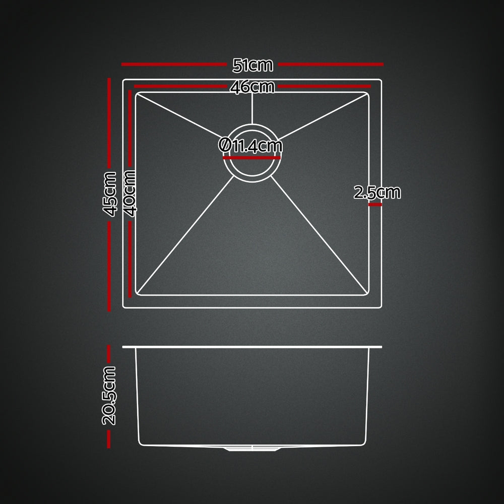 Cefito Stainless Steel Sink 51x45CM With Pull Out Mixer Tap Kitchen Single Bowl Black