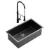 Cefito Stainless Steel Sink 70x45CM With Pull Out Mixer Tap Kitchen Basin Single Bowl Black