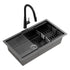 Stainless Steel Sink 70x45CM With Pull Out Mixer Tap Kitchen Basin Single Bowl Black