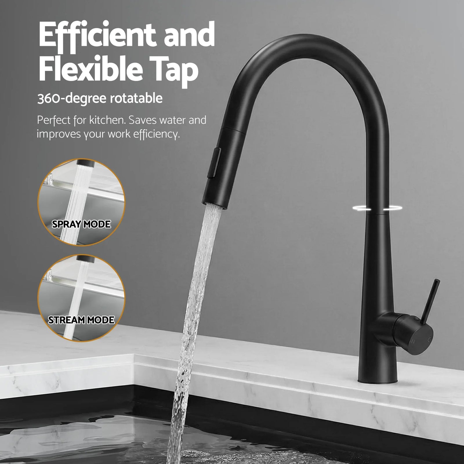 Stainless Steel Sink 70x45CM With Pull Out Mixer Tap Kitchen Basin Single Bowl Black