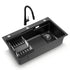 Stainless Steel Sink 75x45CM With Pull Out Mixer Tap Kitchen Basin Single Bowl Black