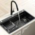 Stainless Steel Sink 75x45CM With Pull Out Mixer Tap Kitchen Basin Single Bowl Black