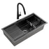 Stainless Steel Sink 81x45CM With Pull Out Mixer Tap Kitchen Basin Single Bowl Black