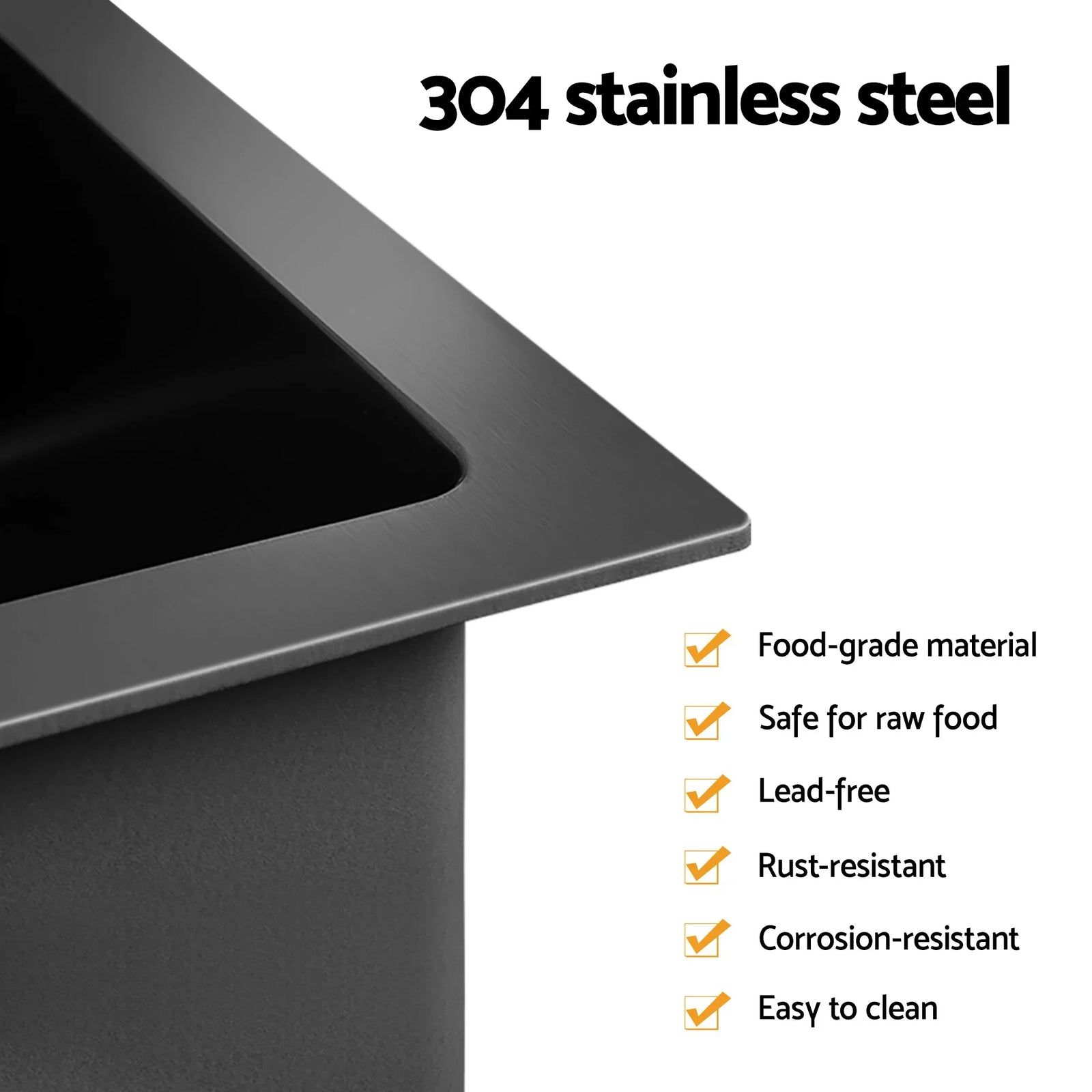 Stainless Steel Sink 81x45CM With Pull Out Mixer Tap Kitchen Basin Single Bowl Black