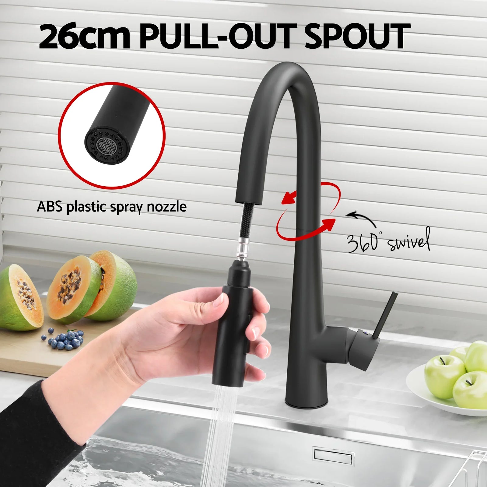 Stainless Steel Sink 81x45CM With Pull Out Mixer Tap Kitchen Basin Single Bowl Black