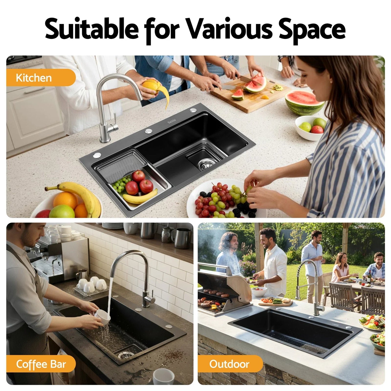 Kitchen Sink 304 Stainless Steel Bar Sink Millet Grain Water Basin Sink