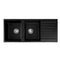 116x50cm Granite Stone Kitchen Sink Double Bowl Black with Waste Strainer