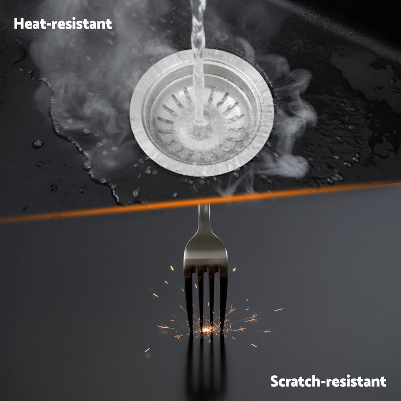 Kitchen Sink 38x38cm Granite Stone Sink Single Bowl Black