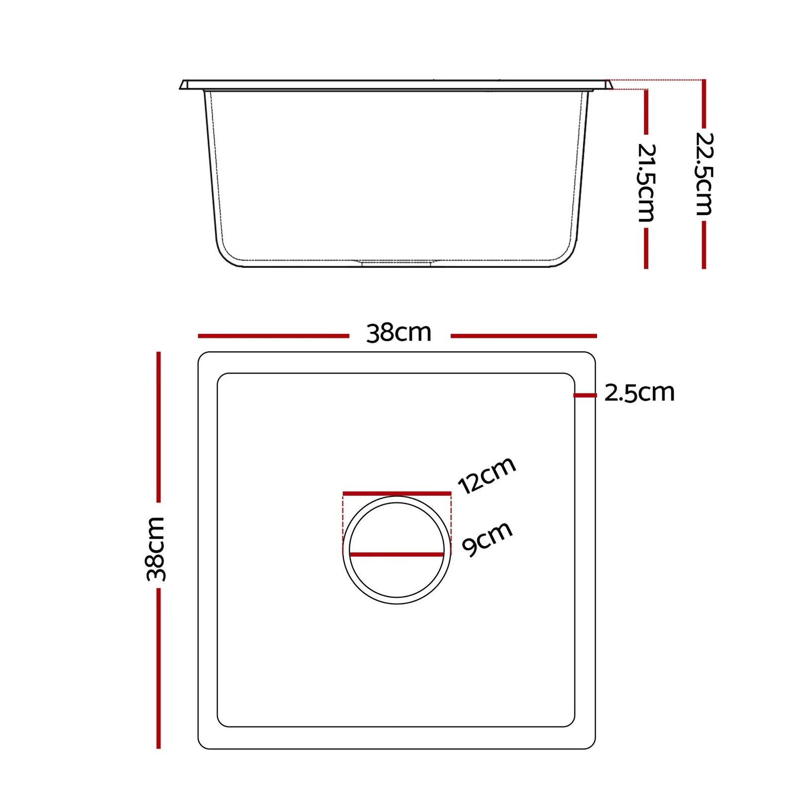 Kitchen Sink 38x38cm Granite Stone Sink Single Bowl White