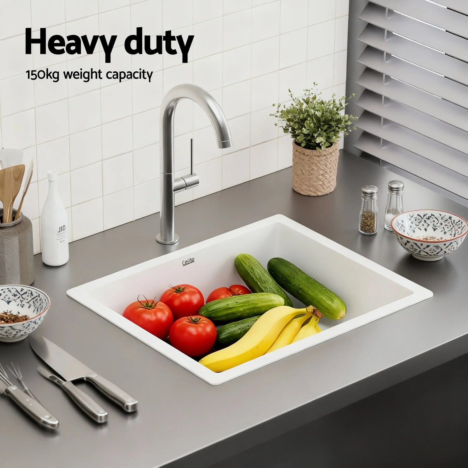 Kitchen Sink 38x38cm Granite Stone Sink Single Bowl White