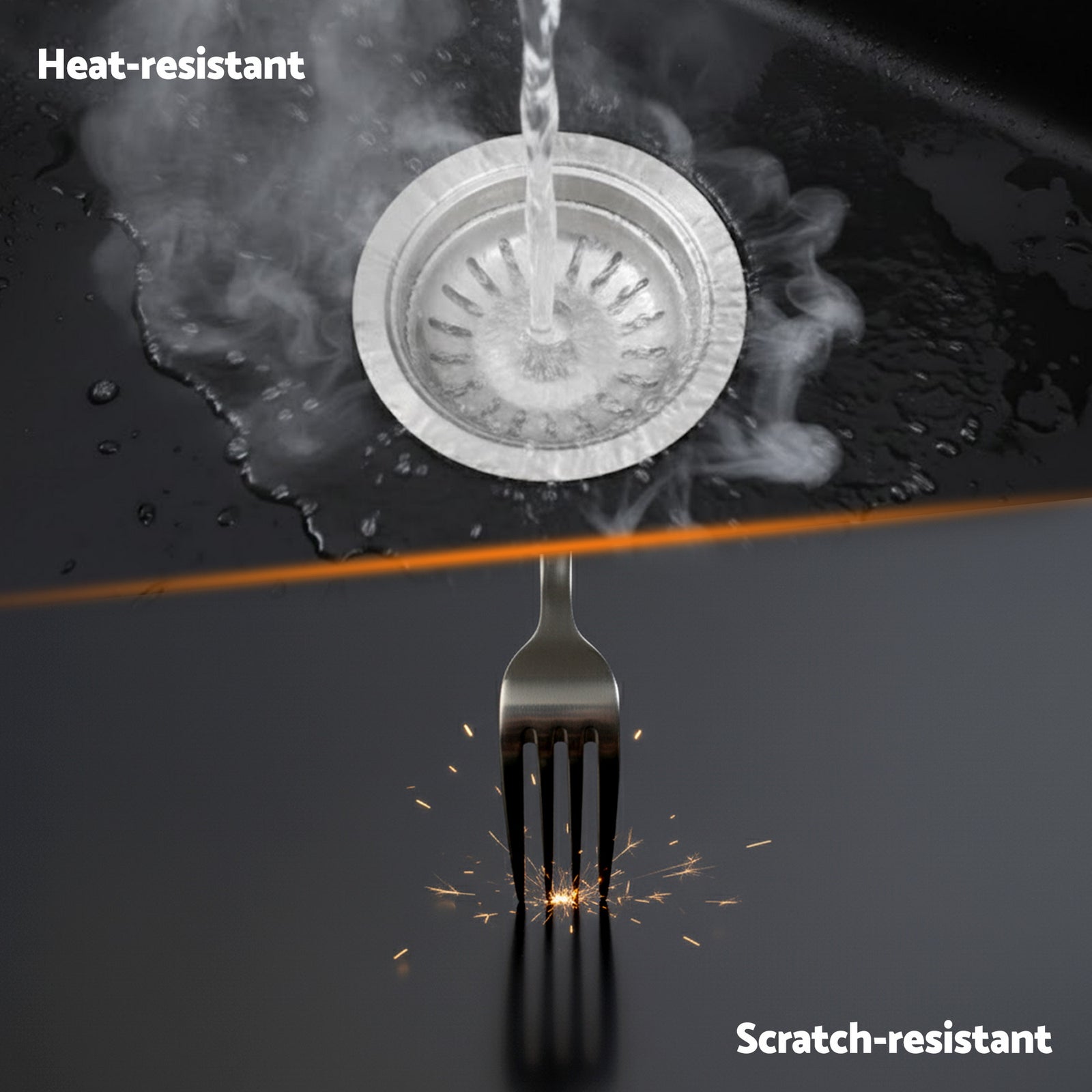 Kitchen Sink 45x45cm Granite Stone Sink Single Bowl Black