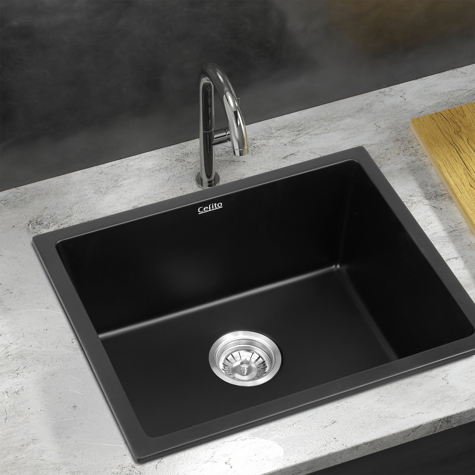 Kitchen Sink 55x45cm Granite Stone Sink Single Bowl Black