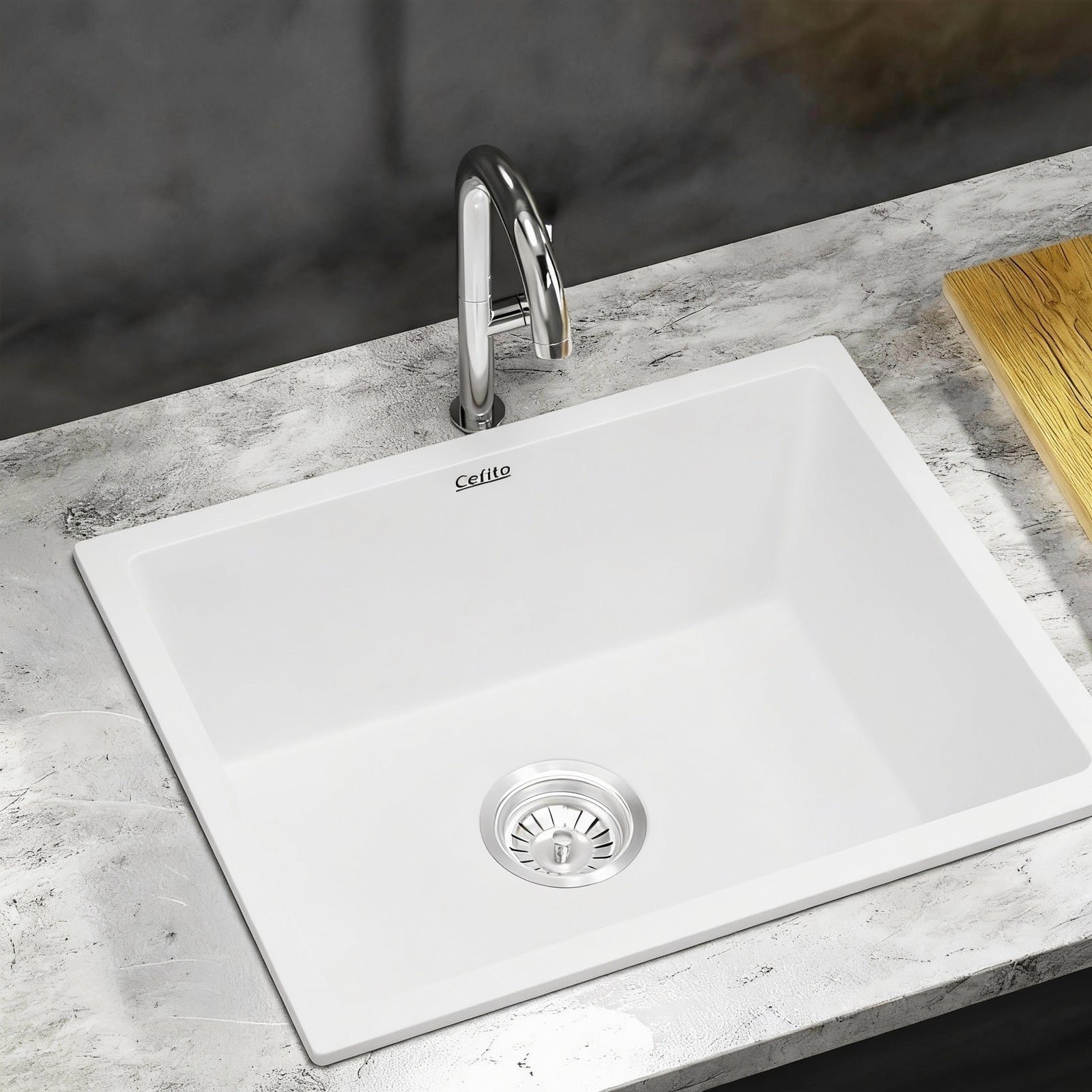 Kitchen Sink 55x45cm Granite Stone Sink Single Bowl White