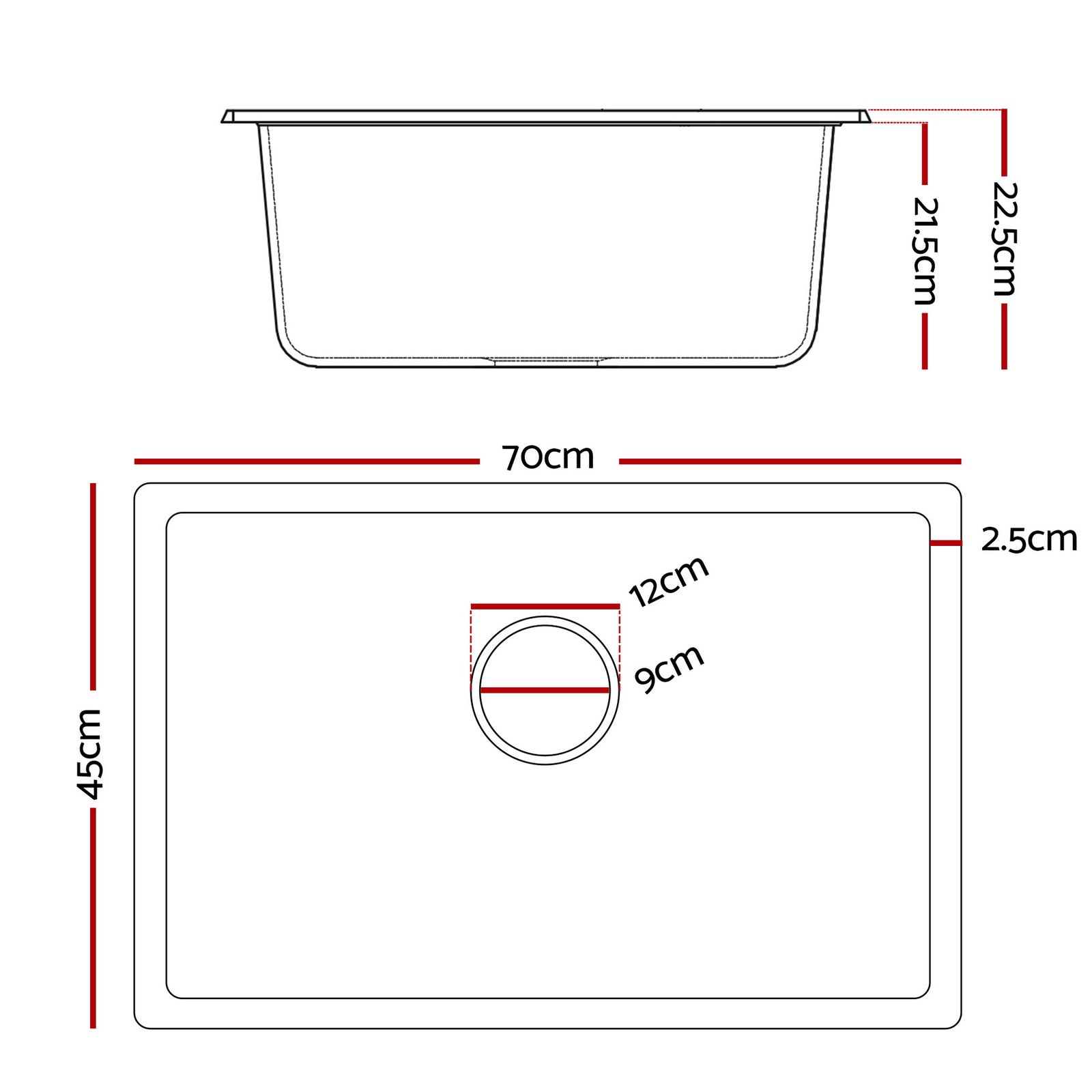 Kitchen Sink 70x45cm Granite Stone Sink Single Bowl White