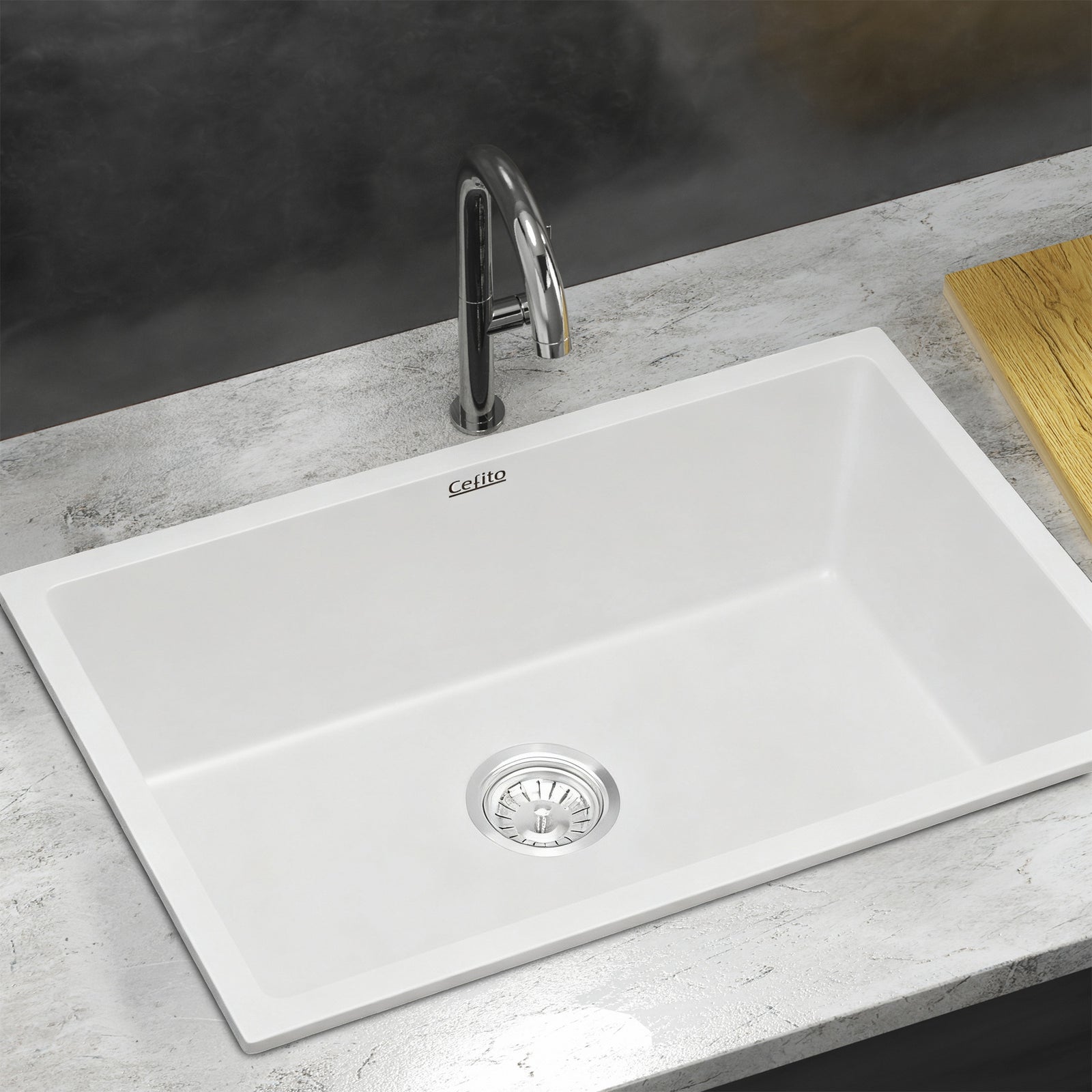 Kitchen Sink 70x45cm Granite Stone Sink Single Bowl White
