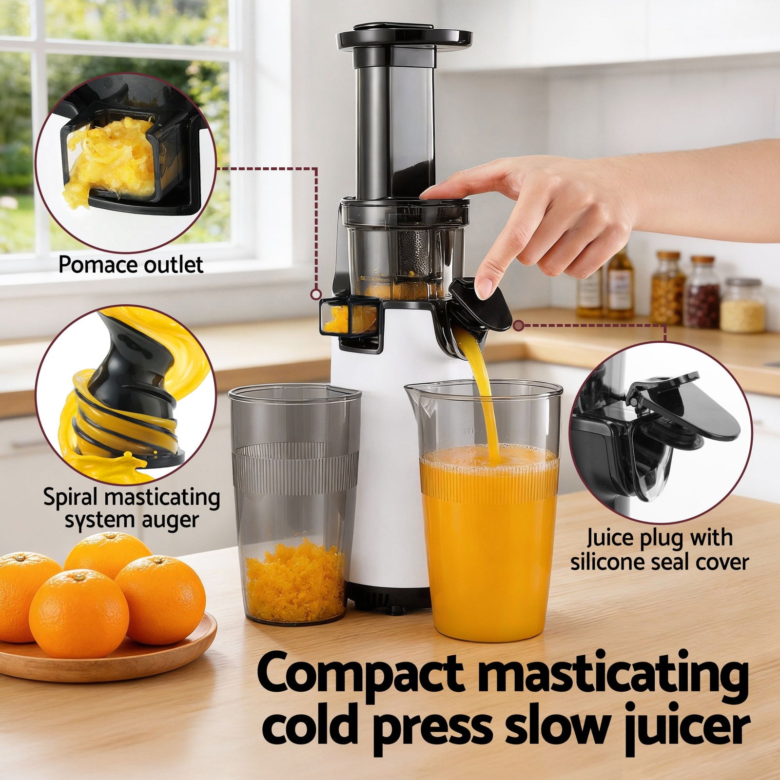 Slow Juicer Cold Press Fruit Juice Extractor 130W White