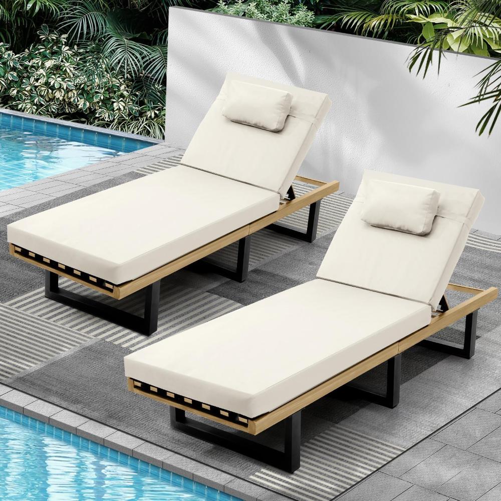 2X Sun Lounge Outdoor Lounger Beige