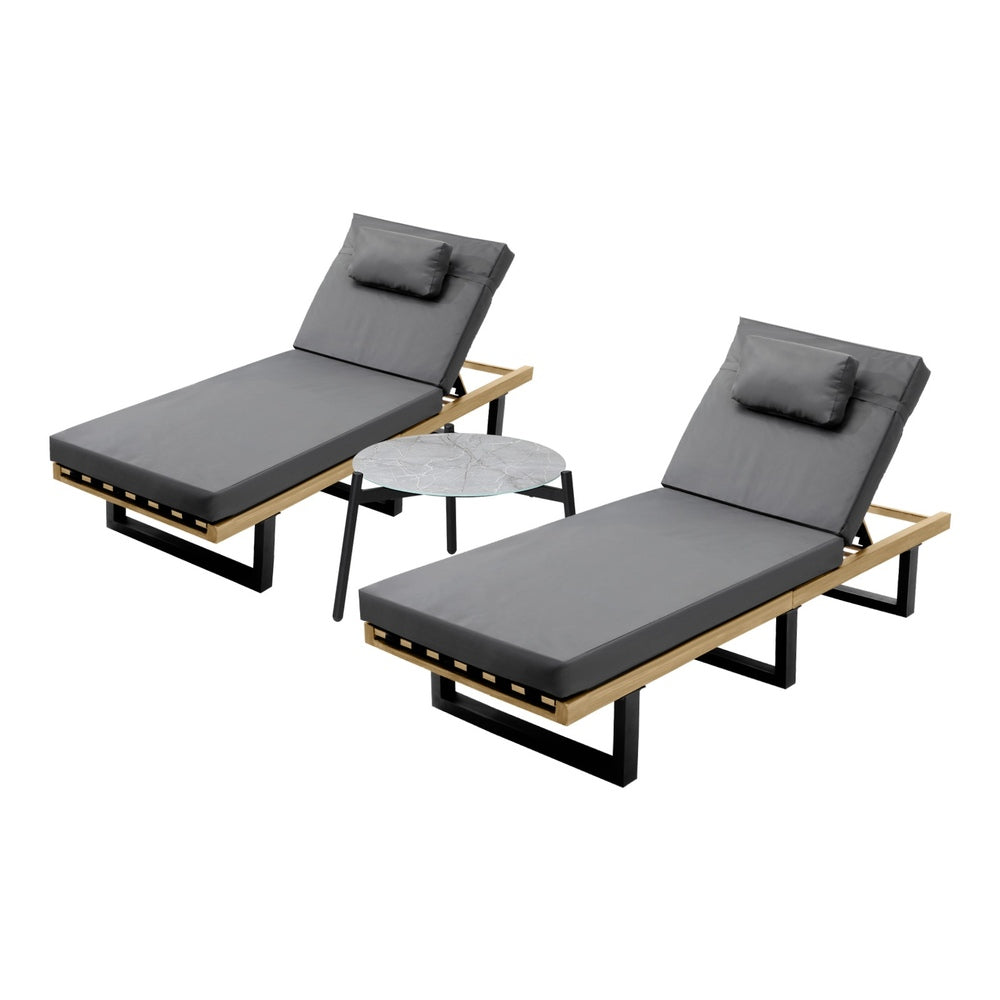 Livsip 3‑Piece Sun Lounge Set – Grey, 5‑Level Recline, Cushions & Table