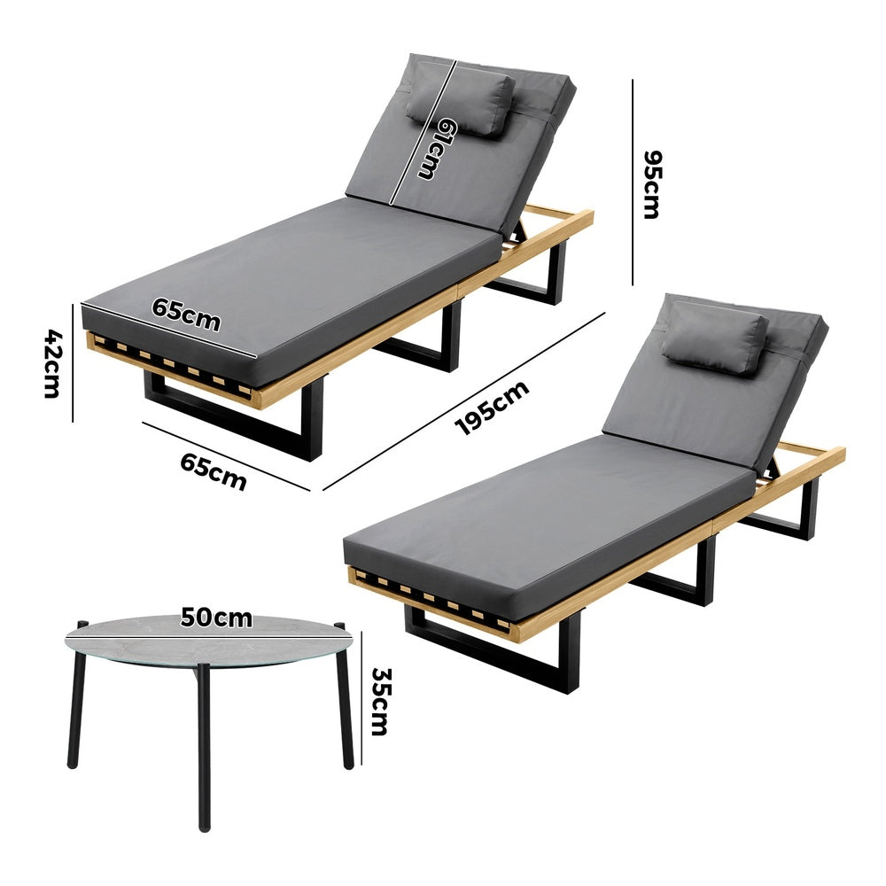 Livsip 3‑Piece Sun Lounge Set – Grey, 5‑Level Recline, Cushions & Table