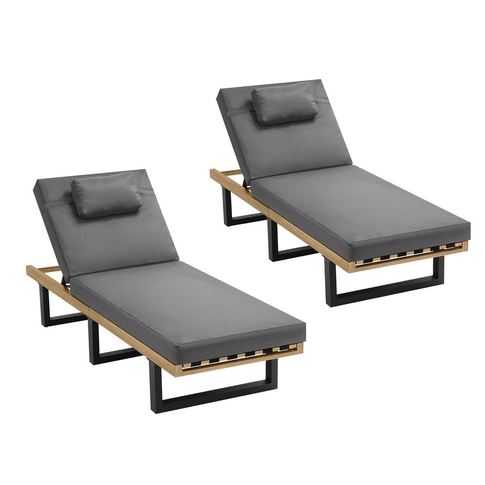 Livsip 3‑Piece Sun Lounge Set – Grey, 5‑Level Recline, Cushions & Table
