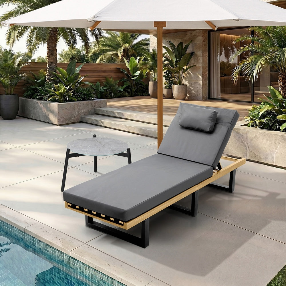Livsip Sun Lounge Set with Table – Grey, Cushioned, 5‑Level Recline