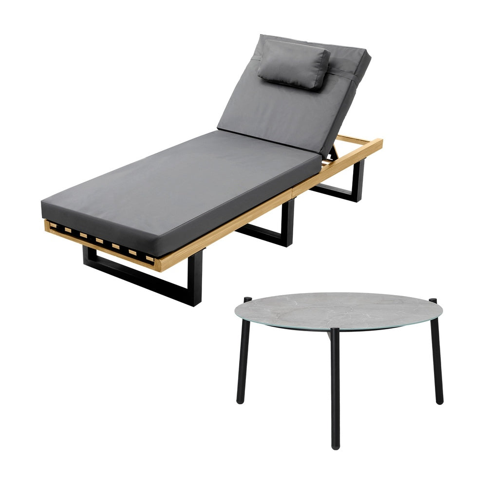 Livsip Sun Lounge Set with Table – Grey, Cushioned, 5‑Level Recline