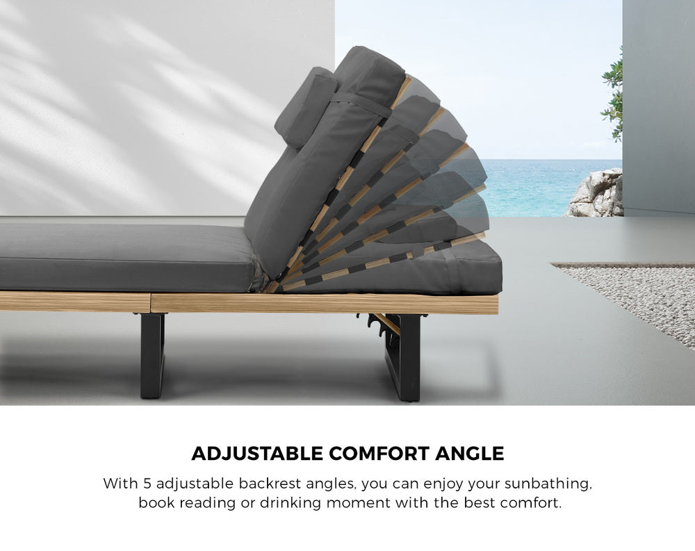 Livsip Sun Lounge Set with Table – Grey, Cushioned, 5‑Level Recline