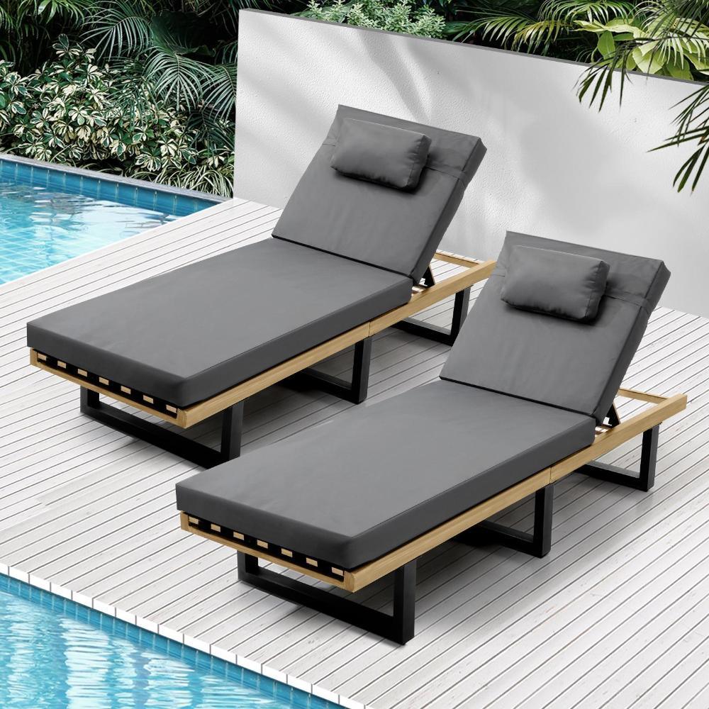 Livsip 2X Sun Lounge Outdoor Lounger Grey