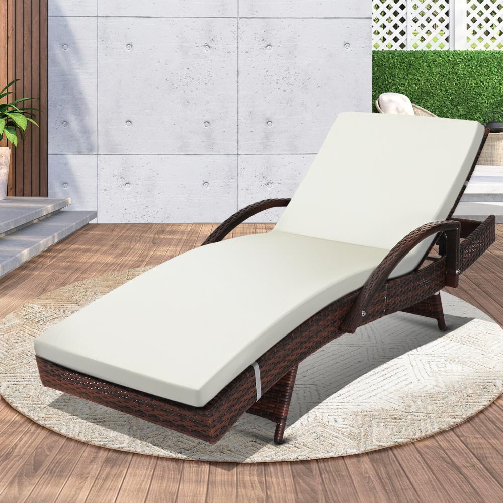 Outdoor Sun Lounger Waterproof Adjustable Beige&Brown